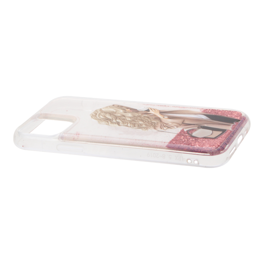 Накладка iPhone 11 Pro силиконовая с переливающейся жидкостью Девушка шатенка со стаканом