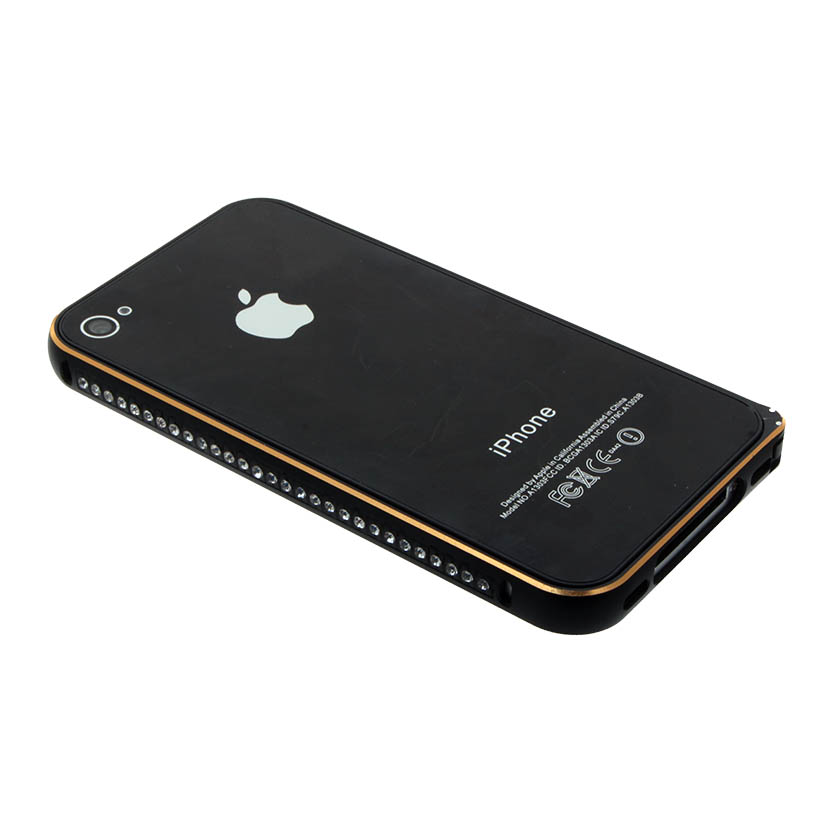Бампер на iPhone 4/4S металлический со стразами черный