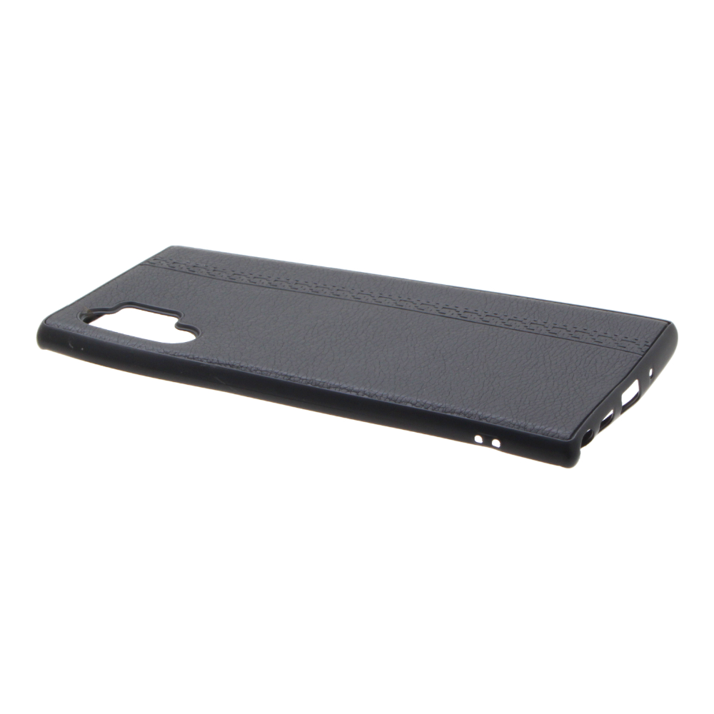 Накладка Samsung Note 10 Plus резиновая под кожу с выбитым узором черная