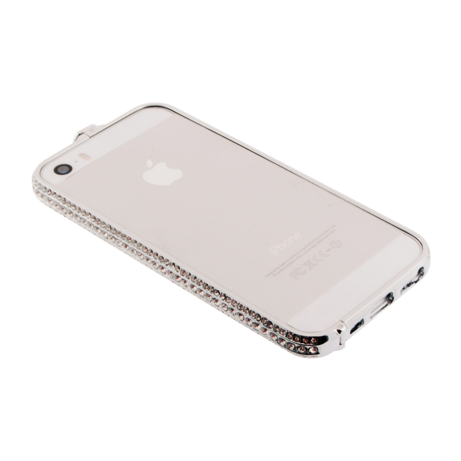 Бампер на iPhone 5/5G/5S металлический стразы в 3 ряда серебро метал