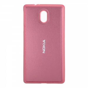 Накладка Nokia 3 резиновая под кожу с логотипом бордовая