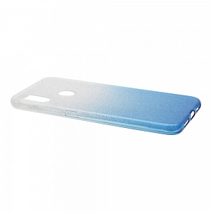 Накладка Xiaomi Redmi Note 7 силиконовая прозрачная Омбре с блестящим вкладышем бело-голубая