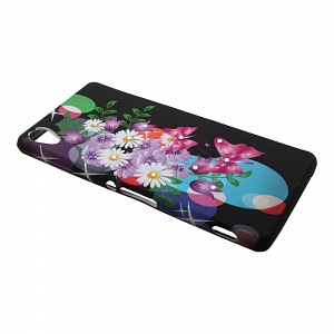 Накладка Sony Z3/D6603 силиконовая рисунки со стразами Цветы с бабочками на черном фоне