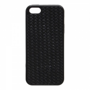 Накладка iPhone 5/5S/SE резиновая плетеная под кожу черная