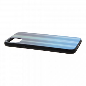 Накладка iPhone 11 Pro Max пластиковая с резиновым бампером стеклянная с переливом Омбре сине-черная
