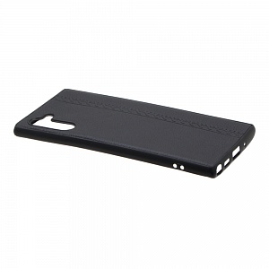 Накладка Samsung Note 10 резиновая под кожу с выбитым узором черная