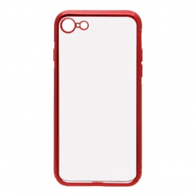 Накладка iPhone 7/8 силиконовая прозрачная с хромированным бампером рельефная красная