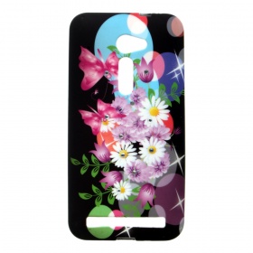 Накладка Asus Zenfone 2 5,0"/ZE500CL силиконовая рисунки со стразами Цветы с бабочками на черном