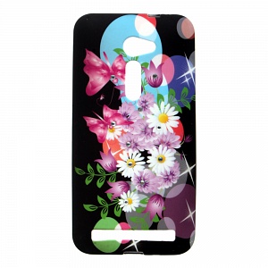 Накладка Asus Zenfone 2 5,0"/ZE500CL силиконовая рисунки со стразами Цветы с бабочками на черном