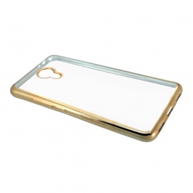 Накладка Meizu M3 Note силиконовая прозрачная с хромированным бампером золото