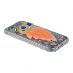 Накладка iPhone 5/5S/SE силиконовая с переливающейся жидкостью Сова оранжевая
