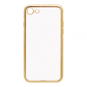 Накладка iPhone 7/8 силиконовая прозрачная с хромированным бампером рельефная золото
