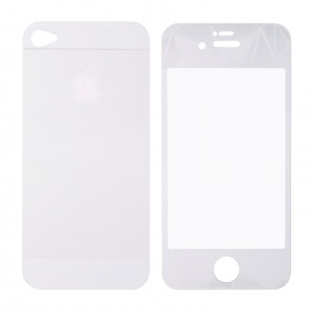 Закаленное стекло iPhone 4/4S двуст узоры серебро Glass