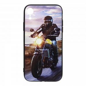 Накладка iPhone XR пластиковая с резиновым бампером Мотоциклист