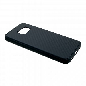 Накладка Samsung G930F/S7 силиконовая с металл вставкой карбон черная
