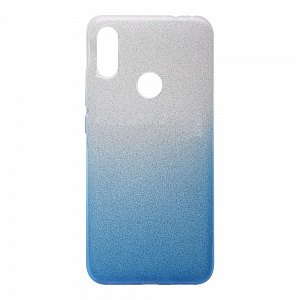 Накладка Xiaomi Redmi Note 7 силиконовая прозрачная Омбре с блестящим вкладышем бело-голубая