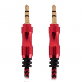 AUX кабель 3,5 на 3,5 мм текстильный метал штекер черно-красный 1000 мм