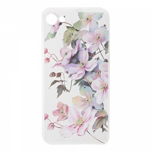 Накладка Meizu U10 силиконовая прозрачная рисунки и стразы Цветы лиловые со стеблями