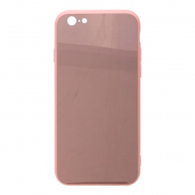 Накладка iPhone 6/6S пластиковая с силиконовым бампером зеркальная розовая