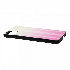 Накладка iPhone 11 Pro Max пластиковая с резиновым бампером стеклянная с переливом Омбре желто-розов