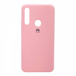 Накладка Huawei P Smart Z резиновая матовая Soft touch с логотипом розовая