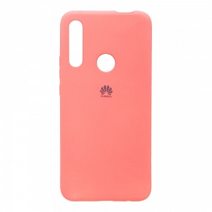 Накладка Huawei P Smart Z резиновая матовая Soft touch с логотипом персиково-розовая