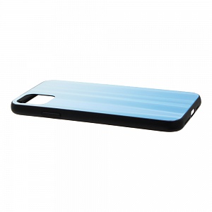 Накладка iPhone 11 Pro Max пластиковая с резиновым бампером стеклянная Омбре сине-голубая