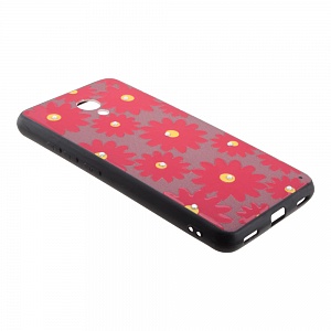 Накладка Meizu M5c пластиковая с резиновым бампером рисунки и стразы Цветочки красная