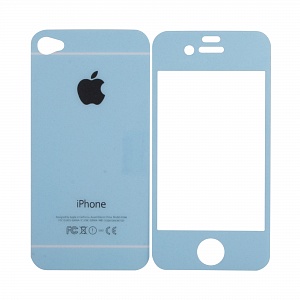 Закаленное стекло iPhone 4/4S двуст блестящее голубое