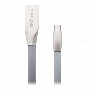 Кабель micro USB BYZ BL-665 плоский серый с металл штекером 1200 мм