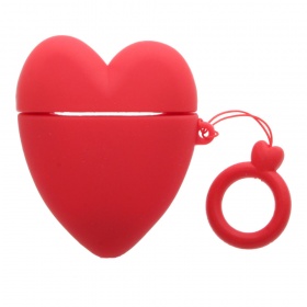 Чехол для Air Pods резиновый с брелком Сердце красный