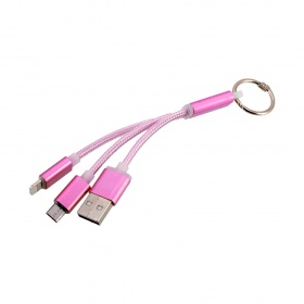 Кабель 2 выхода Lightning 8-pin - Micro USB брелок розовый 100 мм