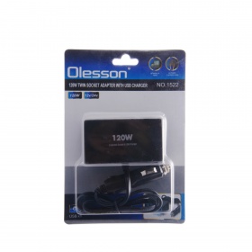 Разветвитель 2гн. c USB со шнуром Olesson 1522 1.2A, черный