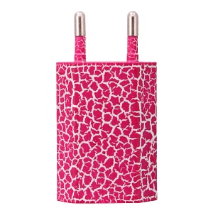 СЗУ с USB выходом iPhone плоская 1,0A COPY леопард розовая