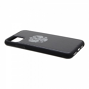 Накладка iPhone 11 Pro Max пластиковая с резиновым бампером карбон Герб РФ черная