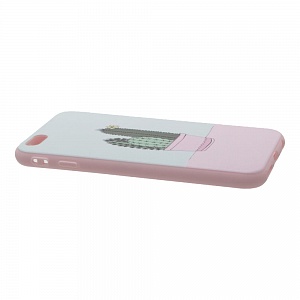 Накладка iPhone 6/6S резиновая рисунки матовая противоударная Кактус в горшке розовая