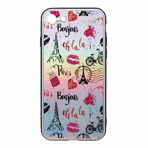 Накладка iPhone 7/8 пластиковая с резиновым бампером с серебряной крошкой Bonjour Ohlala