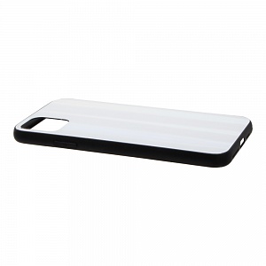 Накладка iPhone 11 Pro Max пластиковая с резиновым бампером стеклянная с переливом белая