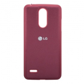Накладка LG K8 2017/X240 резиновая под кожу с логотипом бордовая