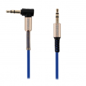 AUX кабель 3,5 на 3,5 мм силиконовый с угловым штекером пружина синий 1000 мм