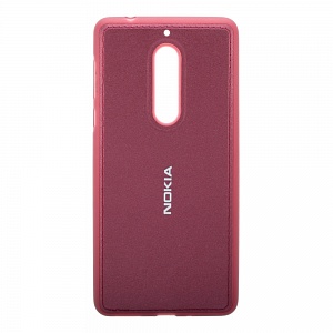 Накладка Nokia 5 резиновая под кожу с логотипом бордовая