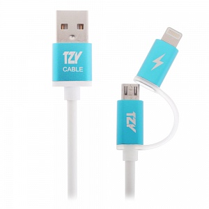 Кабель 2 выхода Lightning 8-pin - Micro USB TXY TL-321 бело-синий