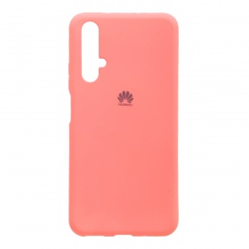 Накладка Huawei Honor 20 резиновая матовая Soft touch с логотипом персиково-розовая