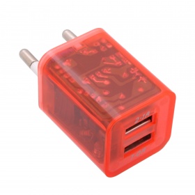 СЗУ с 2 USB выходами 2,1A + 1A с подсветкой красная