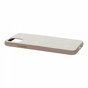 Накладка iPhone 11 Pro Max пластиковая с резиновым бампером стеклянная Мрамор золотая