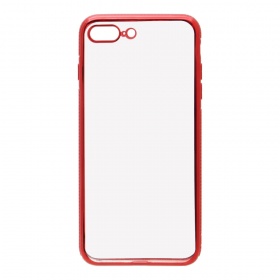 Накладка iPhone 7/8 Plus силиконовая прозрачная с хромированным бампером рельефная красная