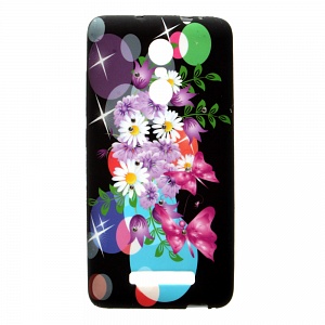 Накладка Xiaomi Redmi Note 3 силиконовая рисунки со стразами Цветы с бабочками на черном фоне