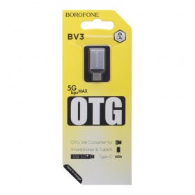 Кабель-переходник OTG (USB вход - TypeC выход) Borofon BV3 серебро