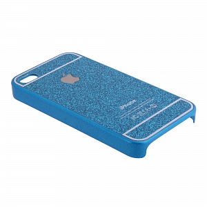 Накладка iPhone 4/4S пластиковая блестящая с яблоком голубая