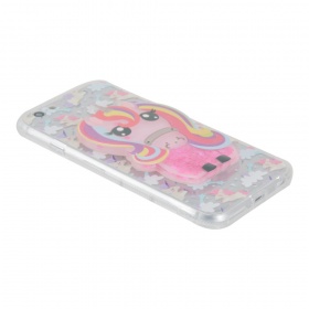 Накладка iPhone 6/6S силиконовая с переливающейся жидкостью Единорог розовая